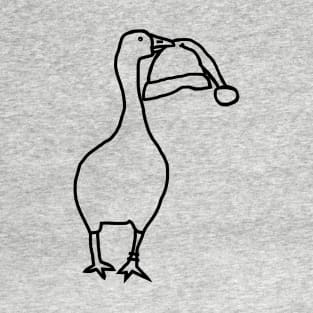 Gaming Goose Steals Christmas Santa Hat Line Drawing T-Shirt